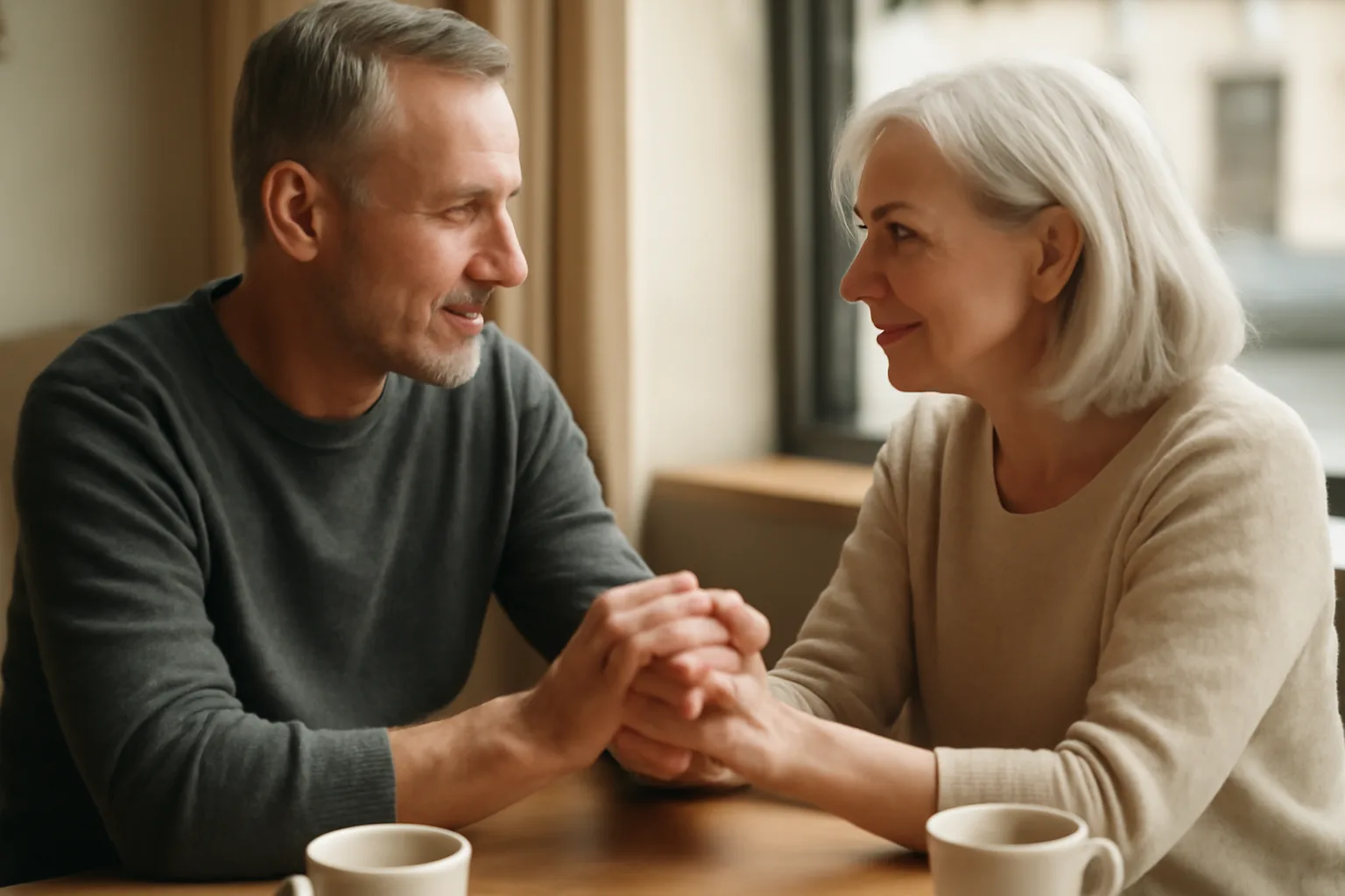 A mature couple building a new relationship after widowhood or divorce.