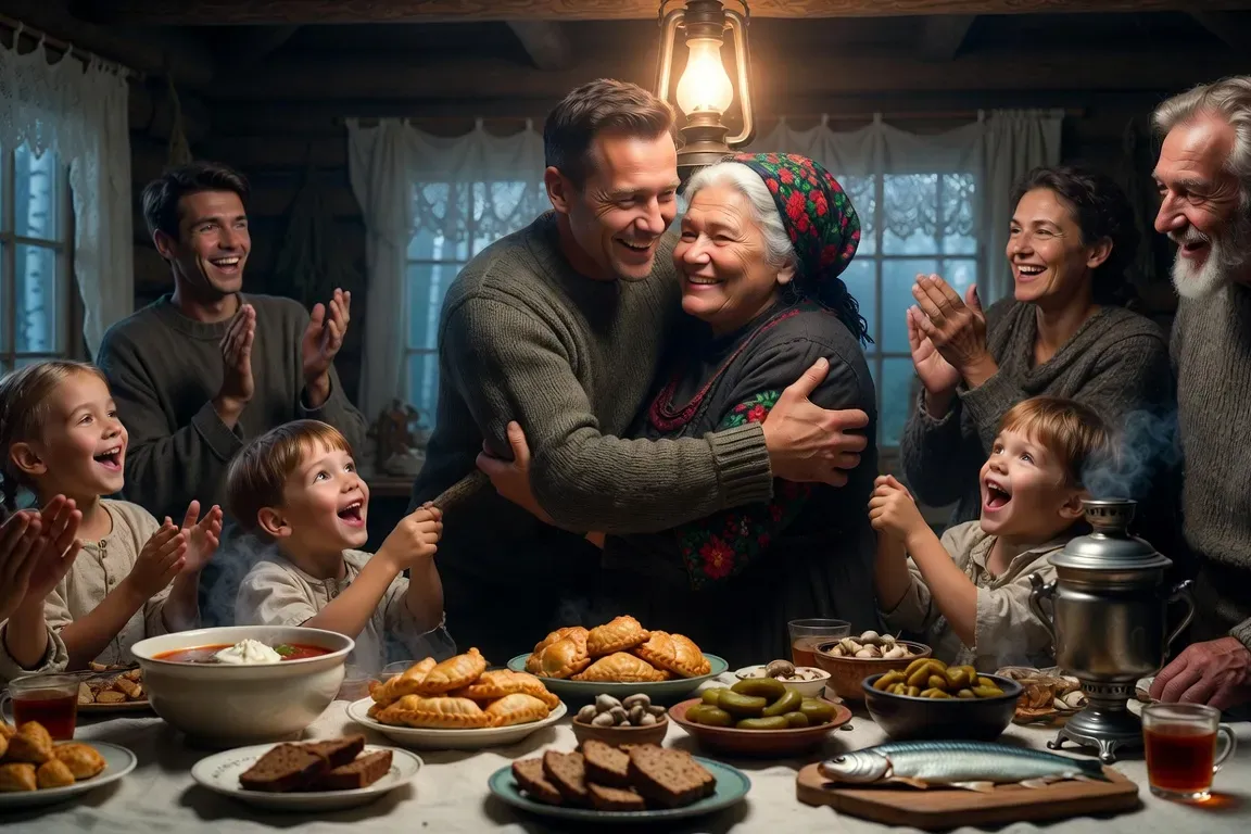 Western man meeting Russian family for first time at dinner table