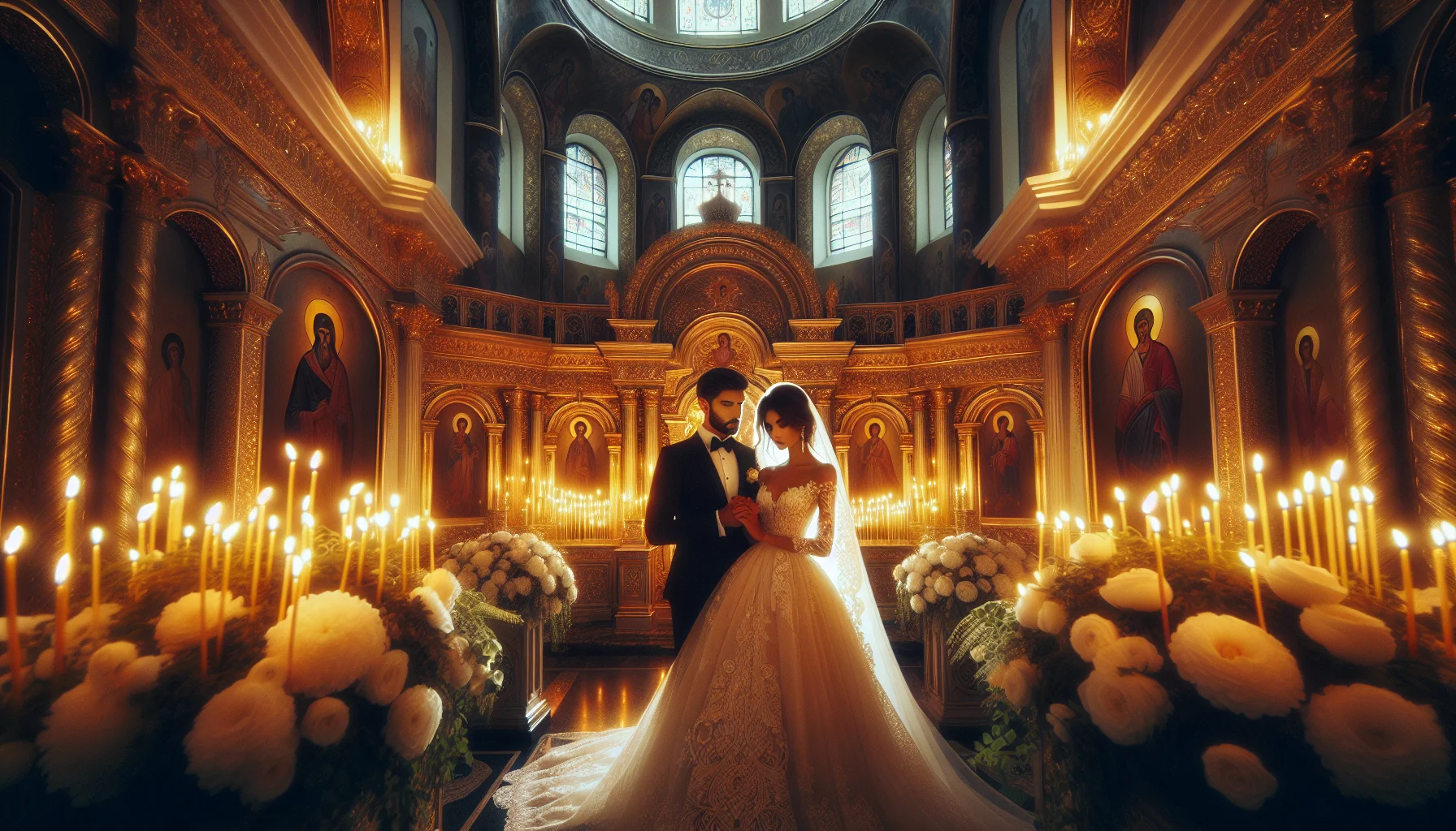 Cout d'un mariage en Russie - couple de maries devant une eglise orthodoxe